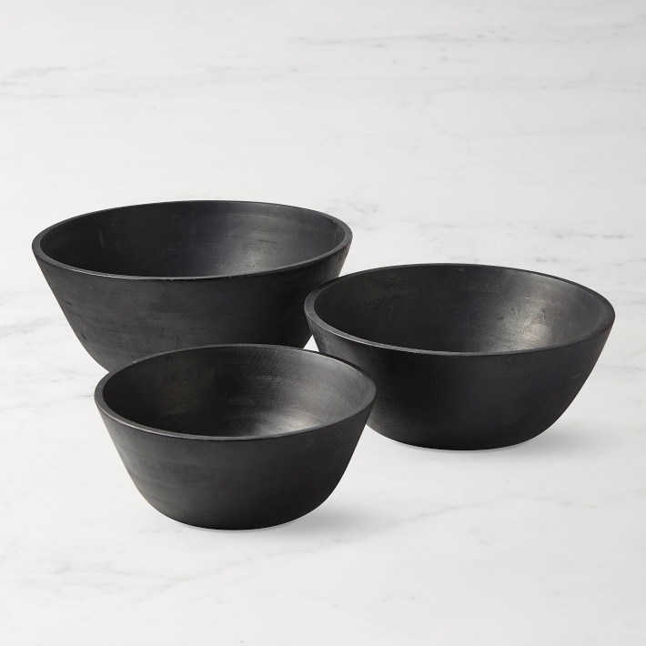 Salad Bowl Wood Grain Graduated Sizes Matte Dark Stained Wood