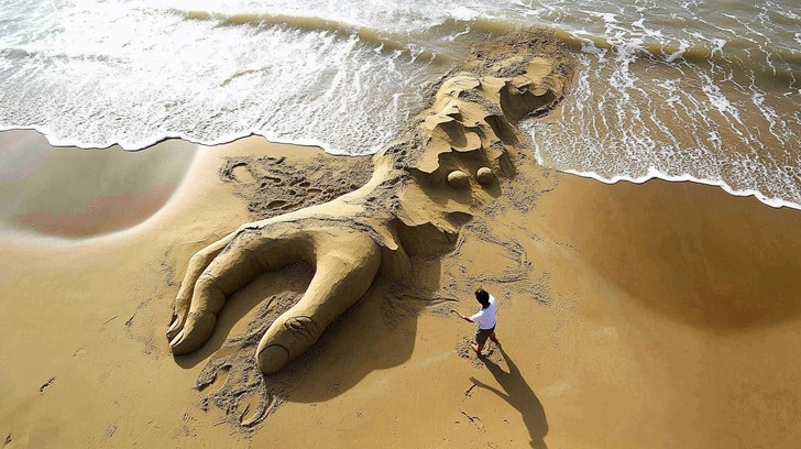 Sand Sculpture Monumental Scale Figural Detail Architectural Medieval