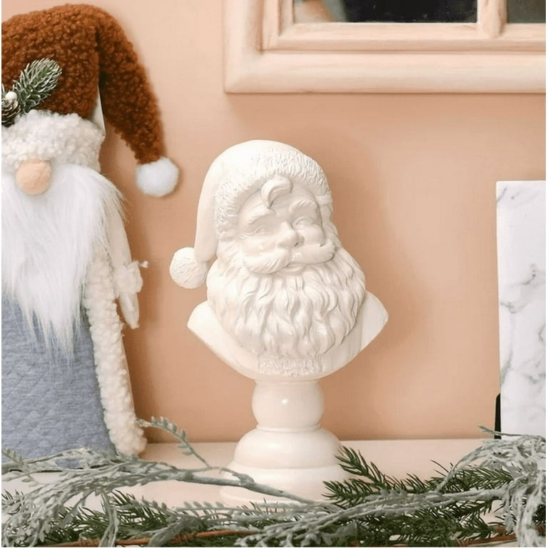 Santa Bust Figurine, Monochromatic White, Sculptural Details