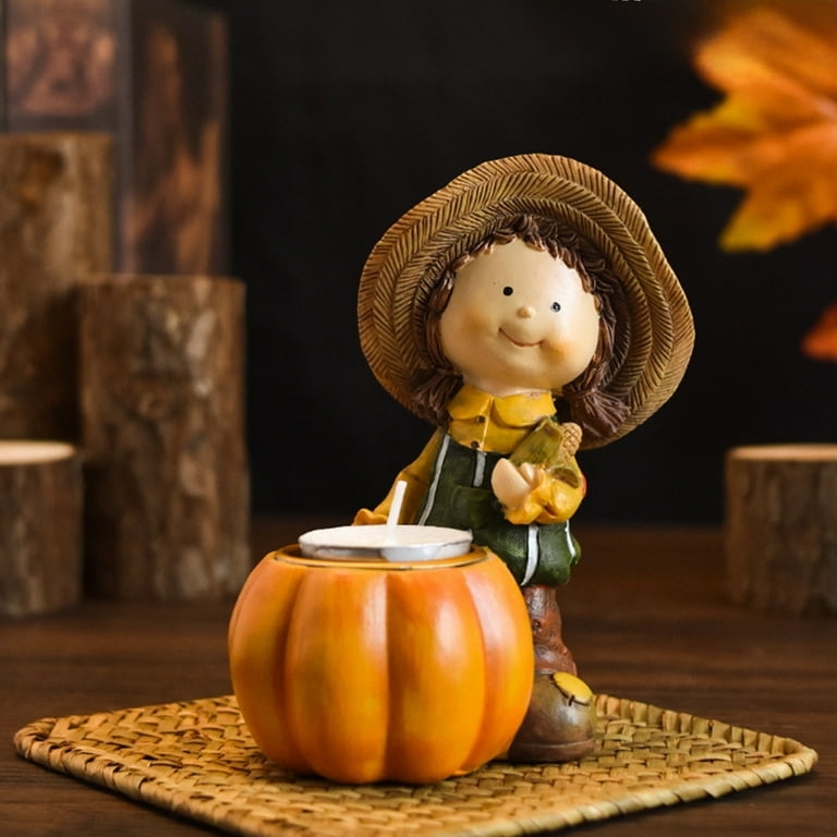 Scarecrow Girl Figurine with Integrated LED Candle Holder