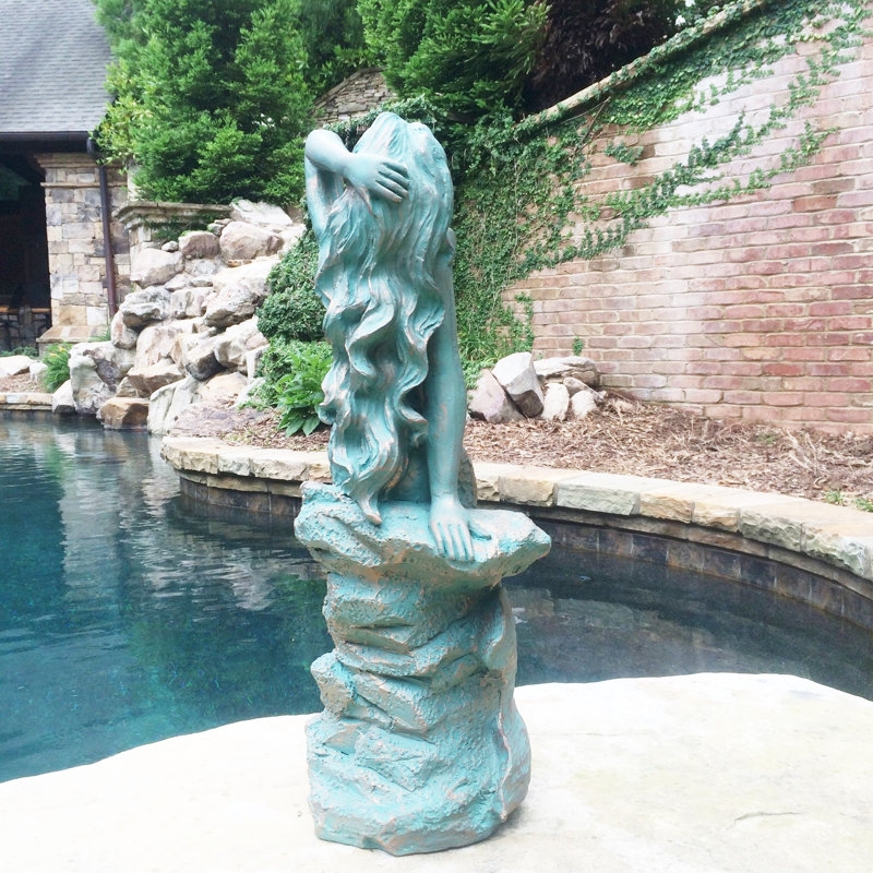 Sculpted Bronze Patina Mermaid Garden Statue, Antique Finish