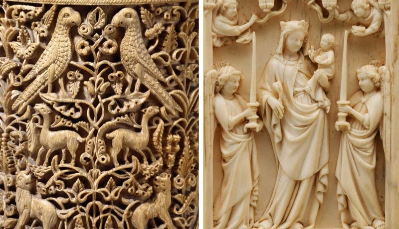 Sculptural Wall Art Gothic Arches, Religious Iconography Triptych Decor