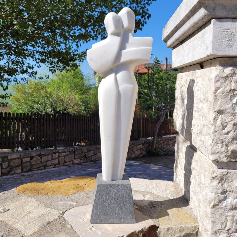 Sculpture Abstract Embrace Motif White Matte Interlocking Figures