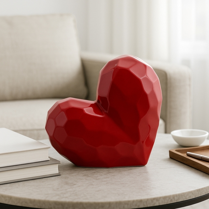 Sculpture Abstract Geometric Heart, Matte Interlocking Faceted Form