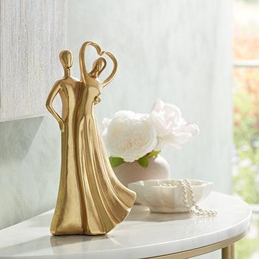 Sculpture Abstract Gold Heart Shape with Stylized Figures