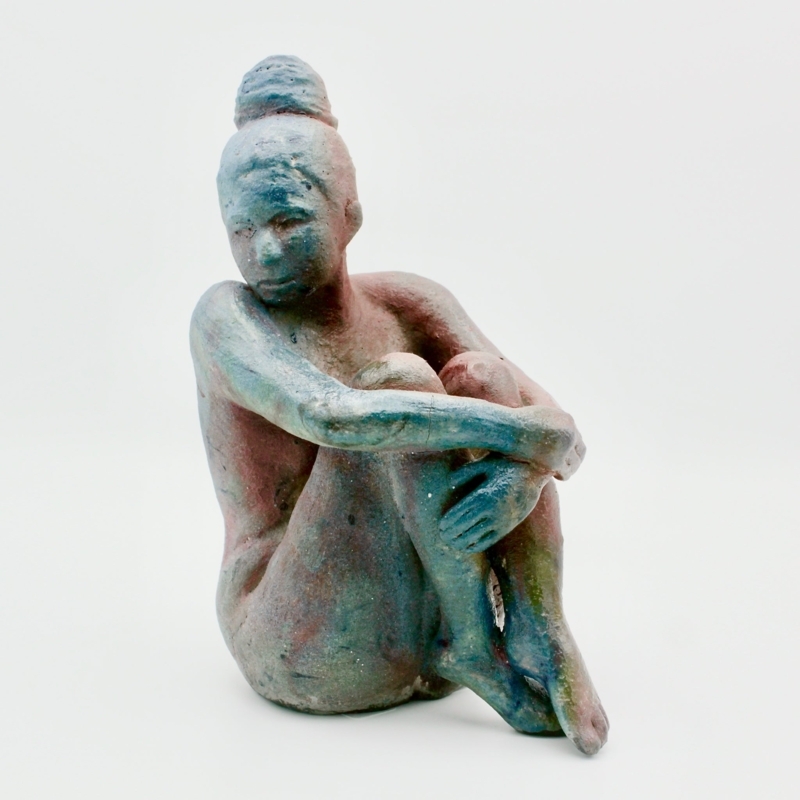 Sculpture Abstract Seated Figure Earthy Glaze Textured Stoneware Artisan