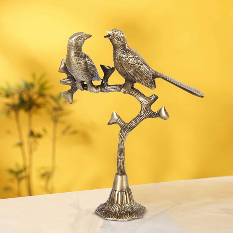 Sculpture, Antique Gold, Love Birds on Branch, Romantic Home Decor Figurine