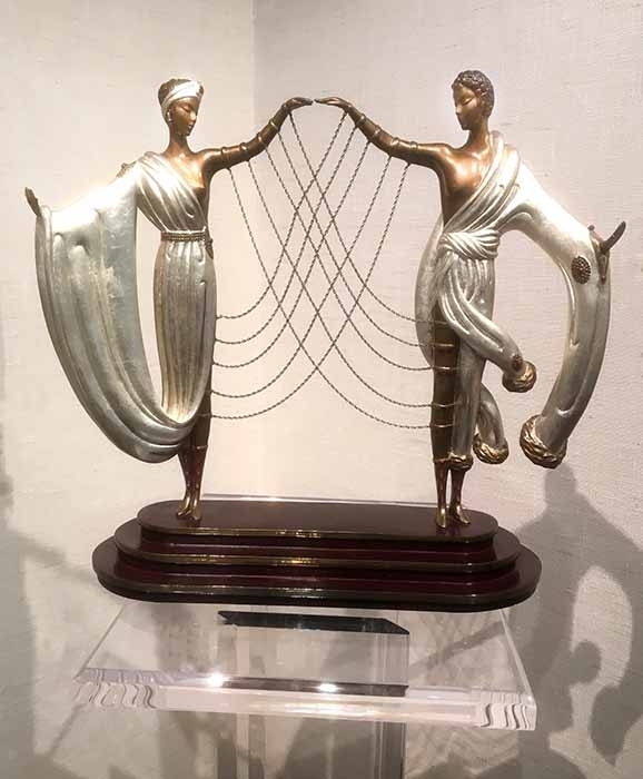 Sculpture Art Deco Wedding Bronze Ivory Flowing Veil Tiered Base