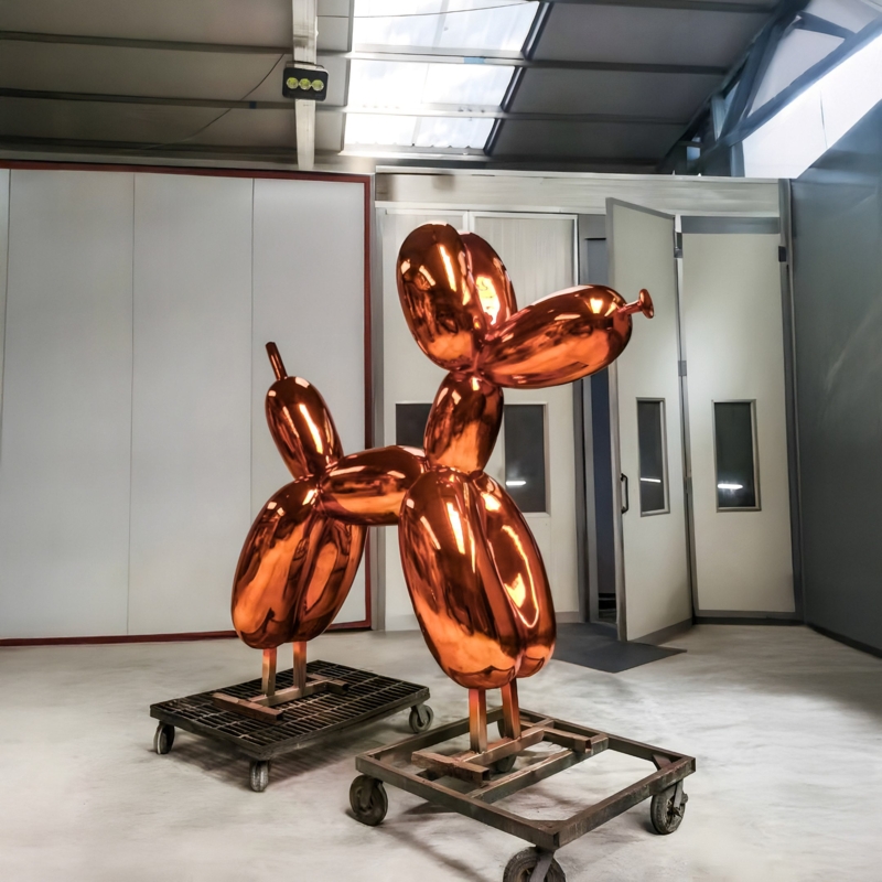 Sculpture Balloon Animal Shape Glossy Orange Oversized Pop Art Terrace