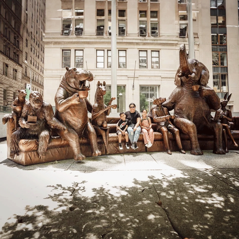Sculpture Bench: Bronze Toned Wildlife Couch Statue, Public Art