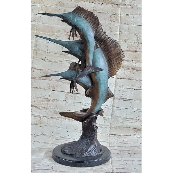 Sculpture Billfish Trio Verdigris Patina Dynamic Arc Coastal Decor