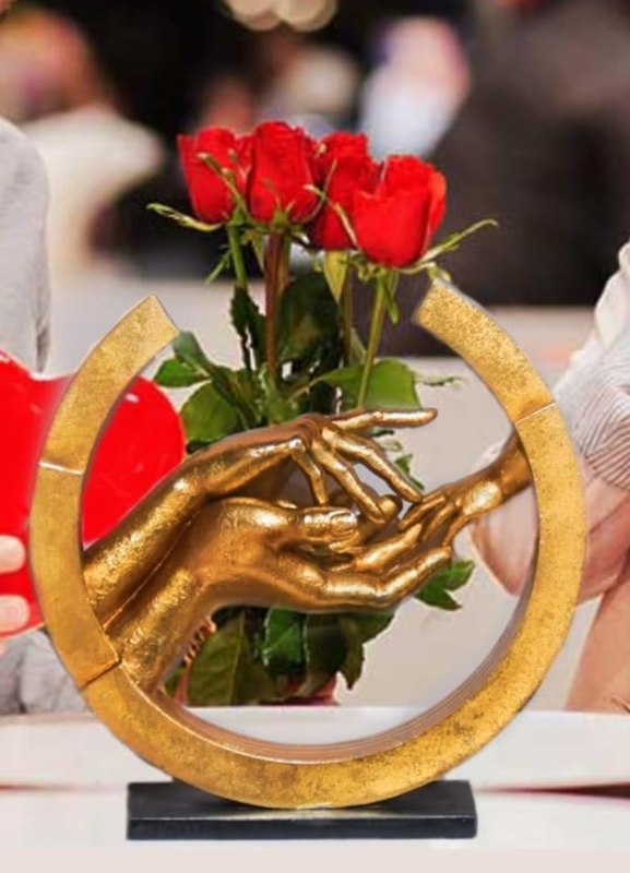 Sculpture Brilliant Gold Finish Polished Resin Abstract Family Statue