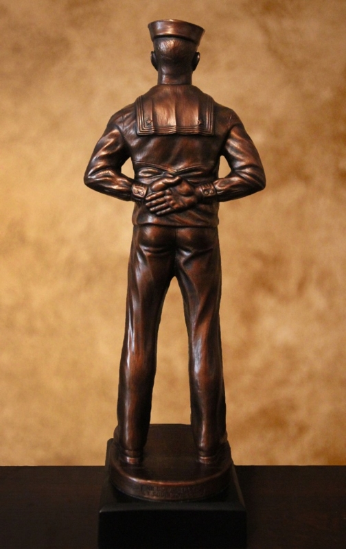 Sculpture Bronze Finish Navy Uniform Detail Black Pedestal Base