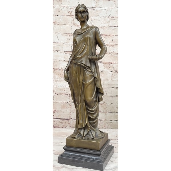 Sculpture Bronze Greek Woman Motif Marble Like Pedestal Classical