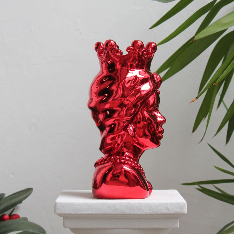 Sculpture Bust of Moorish Female Head, Carved Red Marble with Crown