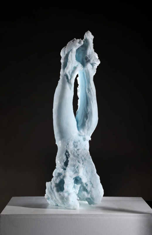 Sculpture, Cast Glass Material, Jagged Vertical Form, Textured