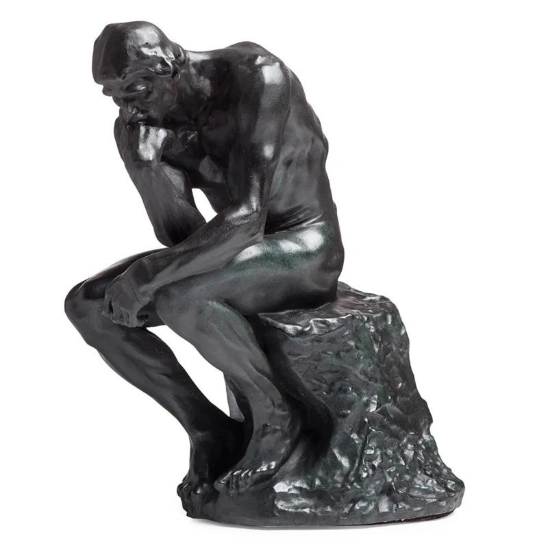Sculpture Classic Bronze Thinker Contemplative Pose Matte Patina