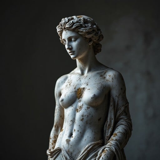 Sculpture Classical White Torso with Chiaroscuro Lighting