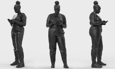 Sculpture: Contemporary Attire Standing Pose with Dark Finish.