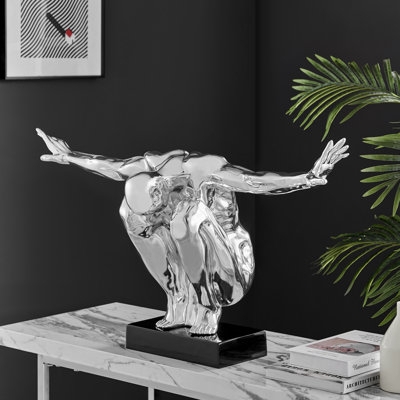 Sculpture Contemporary Glam Silver Textured Finish Figurine Pair
