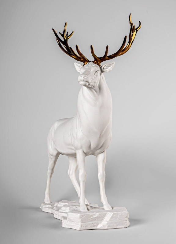 Sculpture Copper Antlers Matte White Ceramic Modernist Animal Form Decor Accent