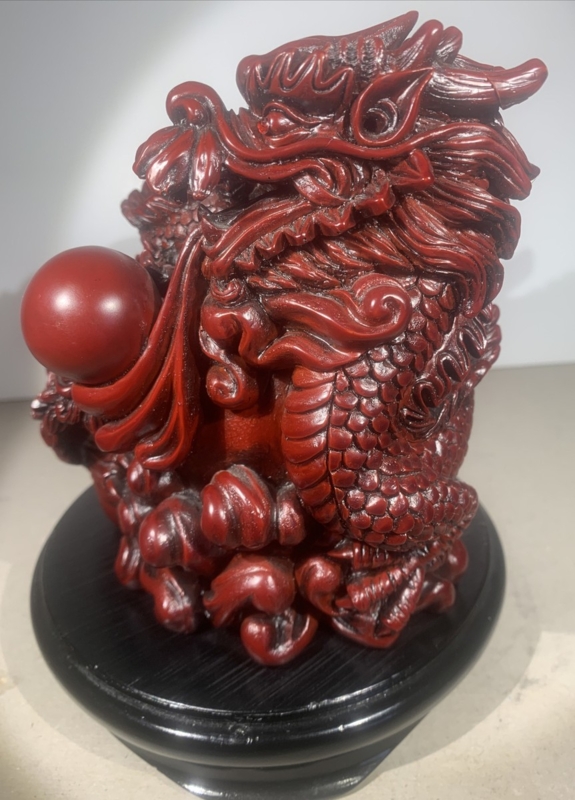 Sculpture Dual Dragon Motif, Translucent Resin on Tiered Black Base