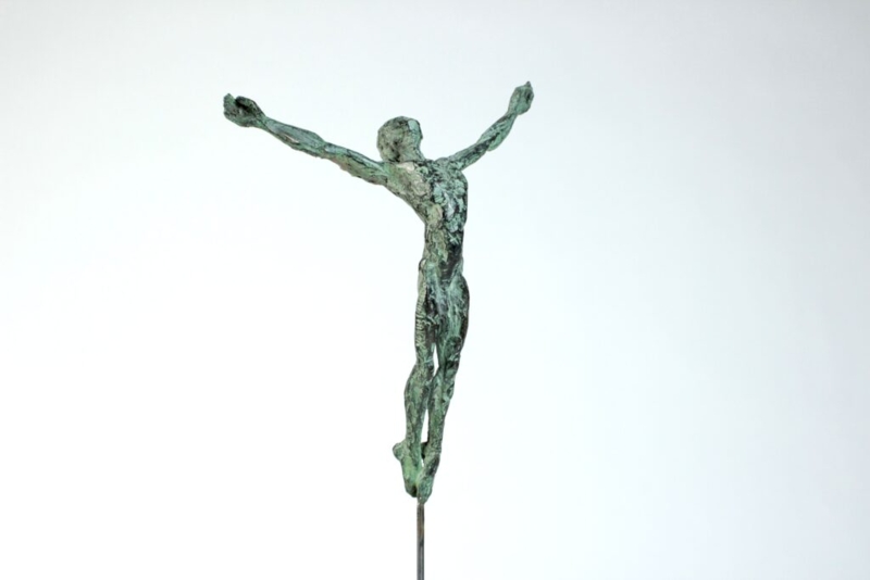 Sculpture Dynamic Pose Figural Silhouette Bronze Textured Patina