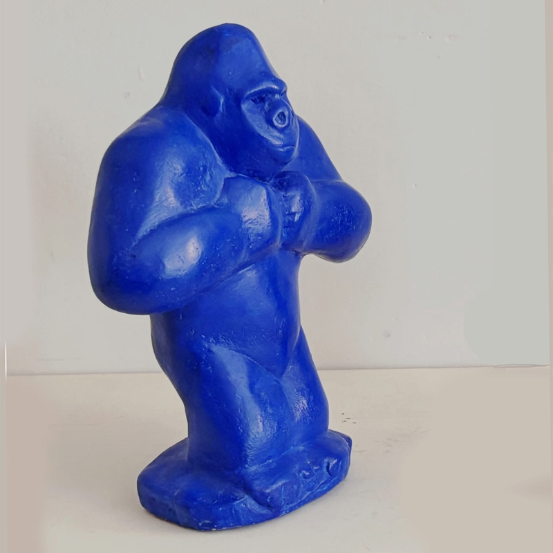 Sculpture Electric Blue Gorilla Seated Pop Art Figurine Decor