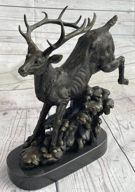 Sculpture Elk and Hunter Bronze Finish Marble Base Rustic Chalet Art