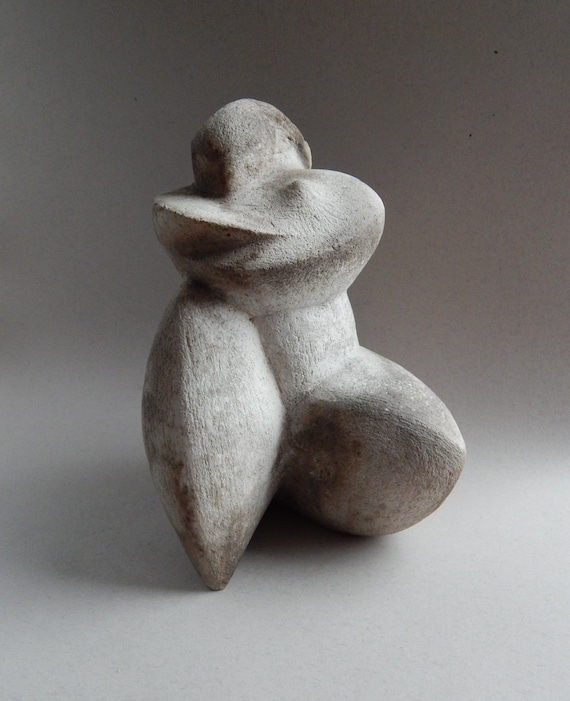 Sculpture Elongated Neck Charcoal Gray Textured Minimalist Figurine
