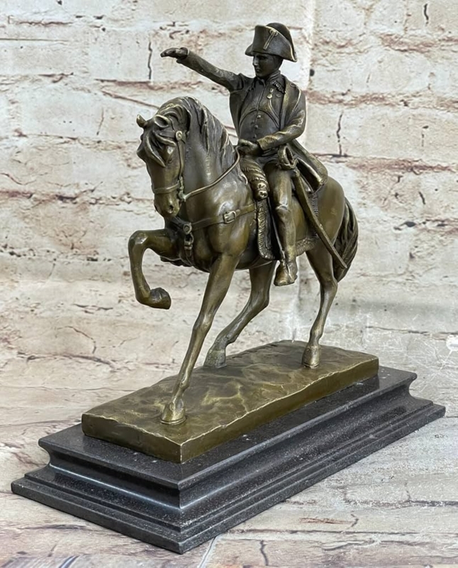 Sculpture Equestrian Napoleon Bronze Toned Rearing Pose Stone Plinth