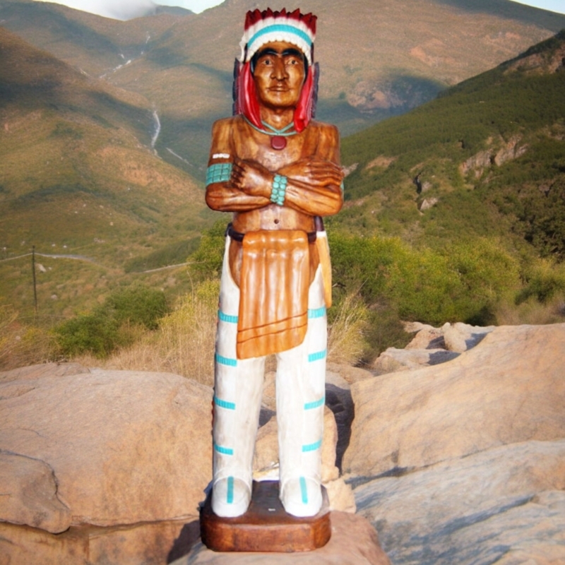 Sculpture Forty Inches Tall Hand-Carved Wood Turquoise Accents Decor