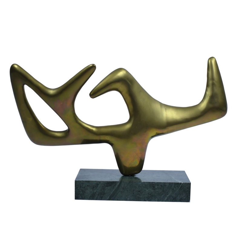 Sculpture Green Marble Base Flame Like Silhouette