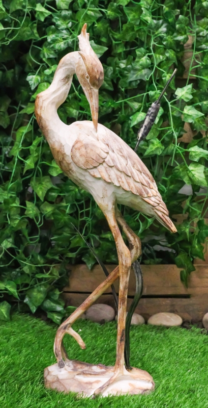 Sculpture Heron Motif Distressed Faux Wood Reed Details Rustic Decor