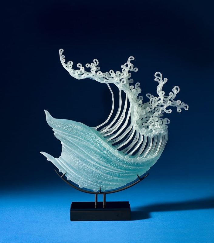 Sculpture, Layered Glass Sheets in Wave Silhouette