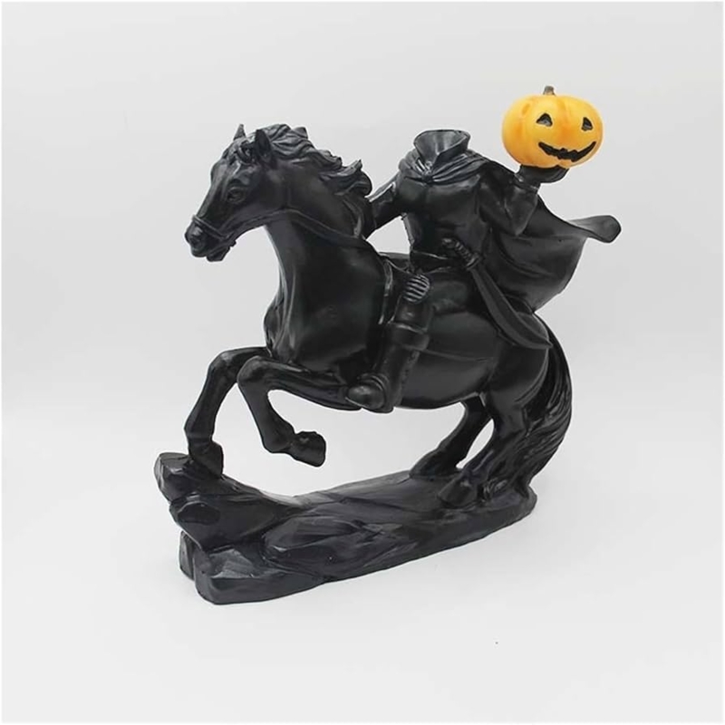 Sculpture Matte Black Headless Horseman Resin Gothic Halloween Decor