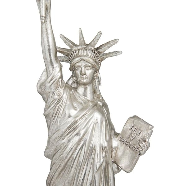 Sculpture Metallic Statue of Liberty Polystone on Square Base