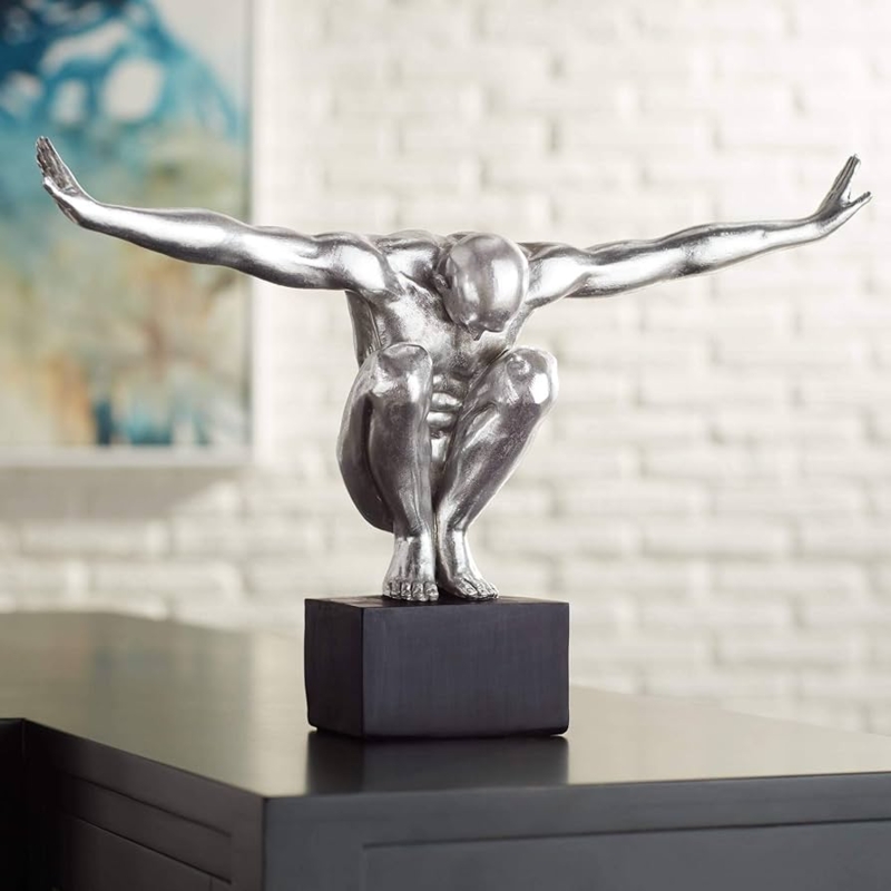 Sculpture Modern Polished Gymnast in Horizontal Pose on Black Base