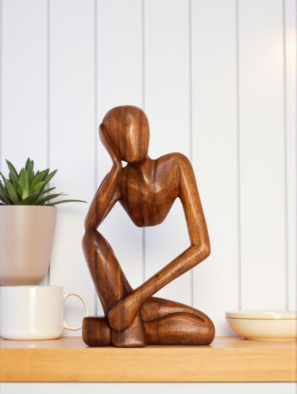 Sculpture Modern Wood Abstract Thinker Hollow Center Minimalist