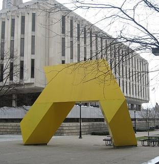 Sculpture Modular Geometric Form Bold Yellow Outdoor Art Architectural
