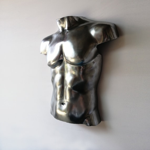 Sculpture Mosaic Surface Aluminum Like Man Torso Industrial Desk Art