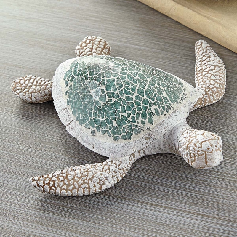 Sculpture Mosaic Tiled Shell Metallic Body Blue Green Coastal Figurine