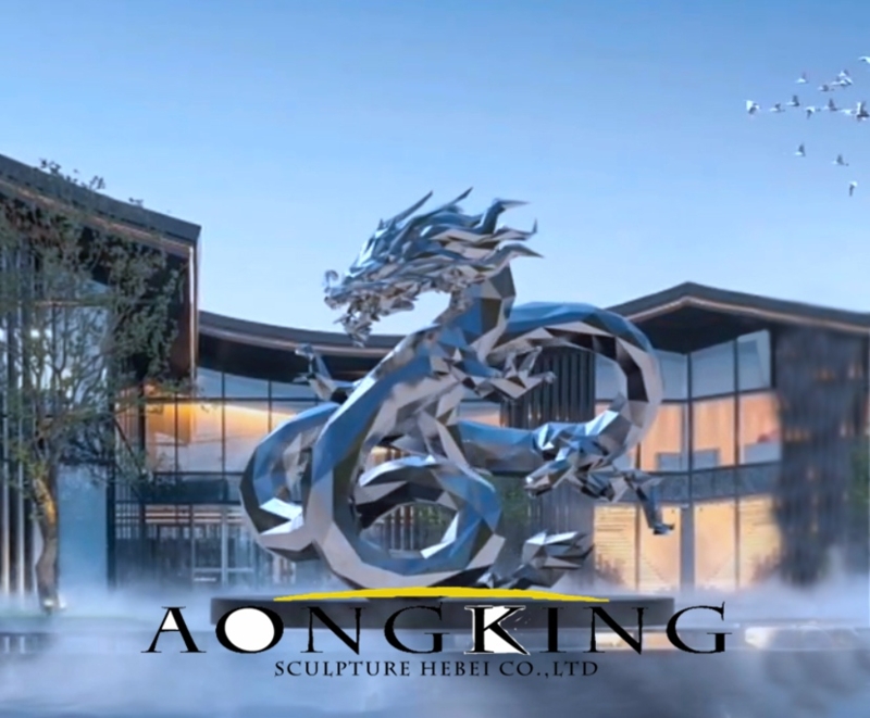 Sculpture Mythical Creature Mirror Polished Stainless Dragon