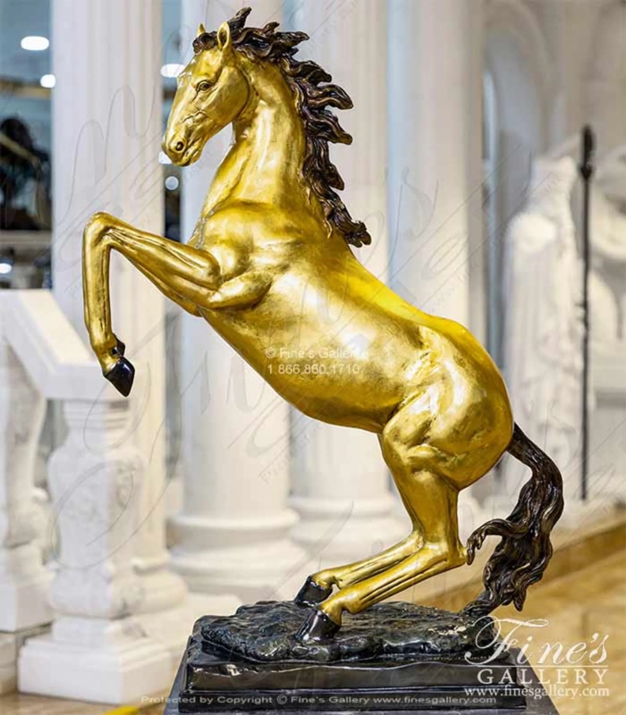 Sculpture of Gilt Bronze Mare and Foal in Galloping Pose on Base