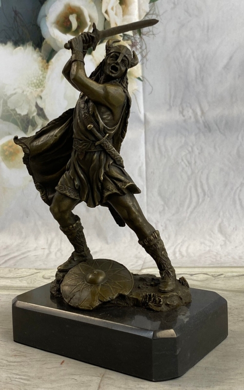 Sculpture on Skull Base, Mythological Bronze Accent, Viking Theme