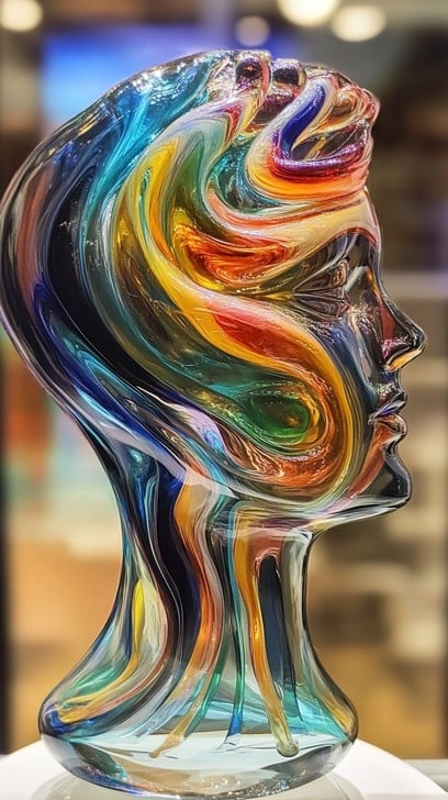 Sculpture, Organic Bubble Form in Multi-Colored Glass