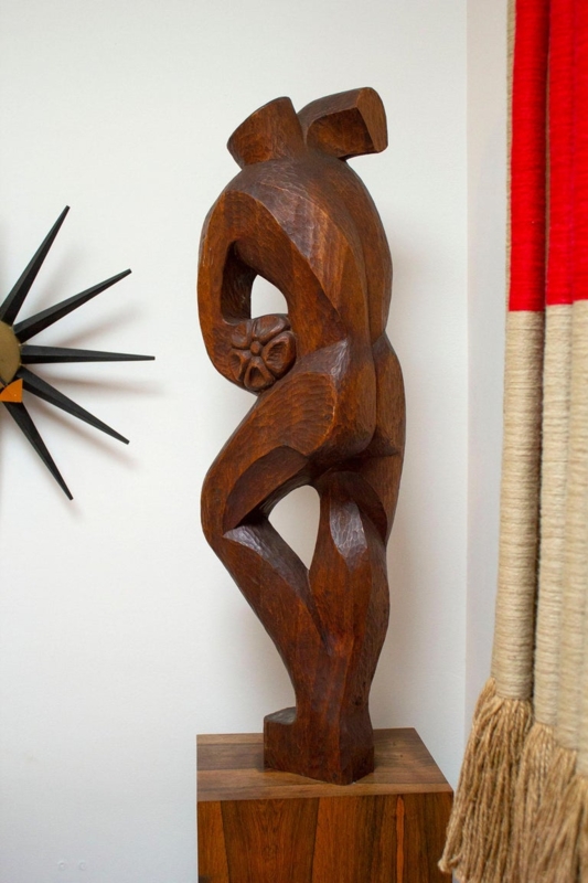 Sculpture Organic Curves Reddish Wood Grain Biomorphic Form