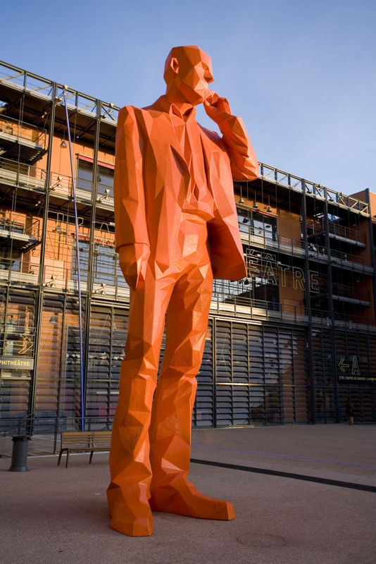 Sculpture Oversized Humanoid Form Carrying Globe Matte Contemporary Art