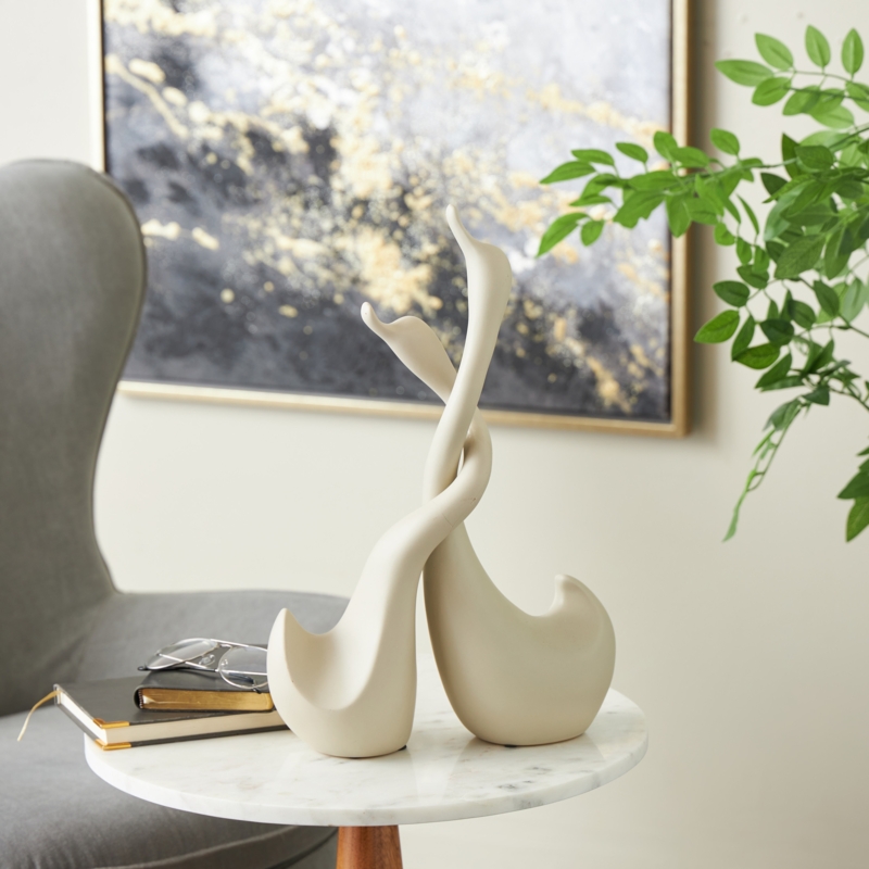 Sculpture Pair Intertwined Swan Necks Minimalist Ceramic Decor