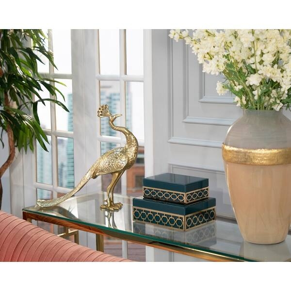 Sculpture Peacock Upright Silhouette Elongated Tail Gold Glam